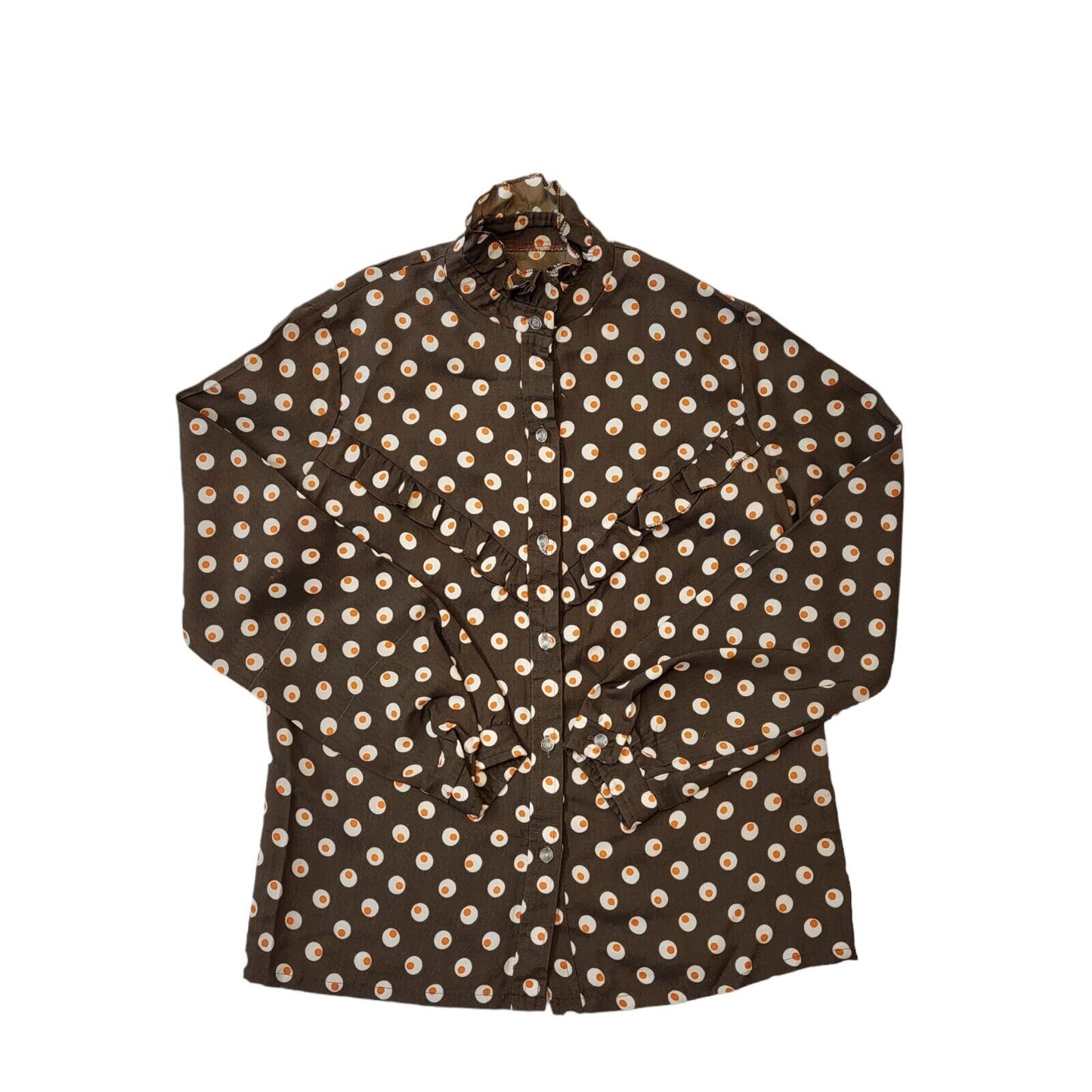 70s Vintage Brown Print Blouse Women's Size Medium 10-12