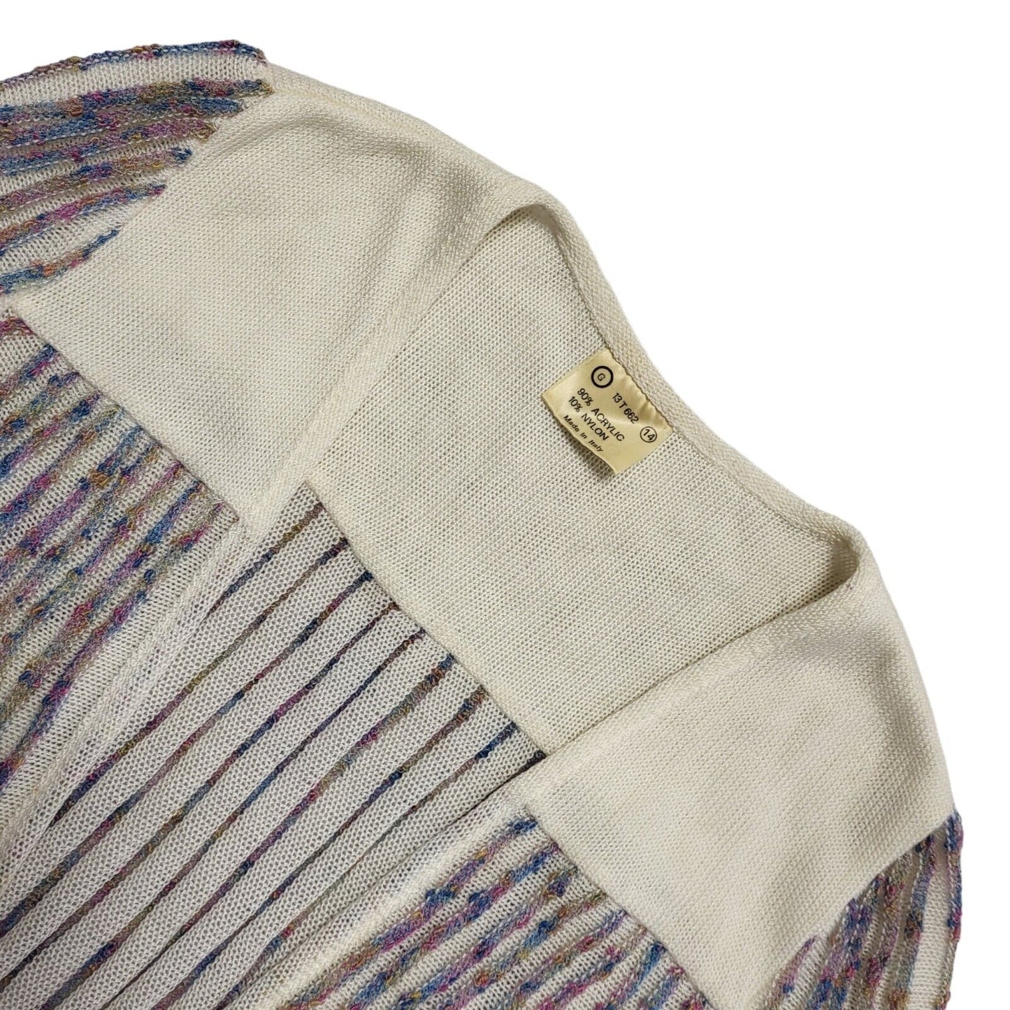 Vintage 80's White & Pink/Blue Striped Open Front Cardigan Womens UK 14