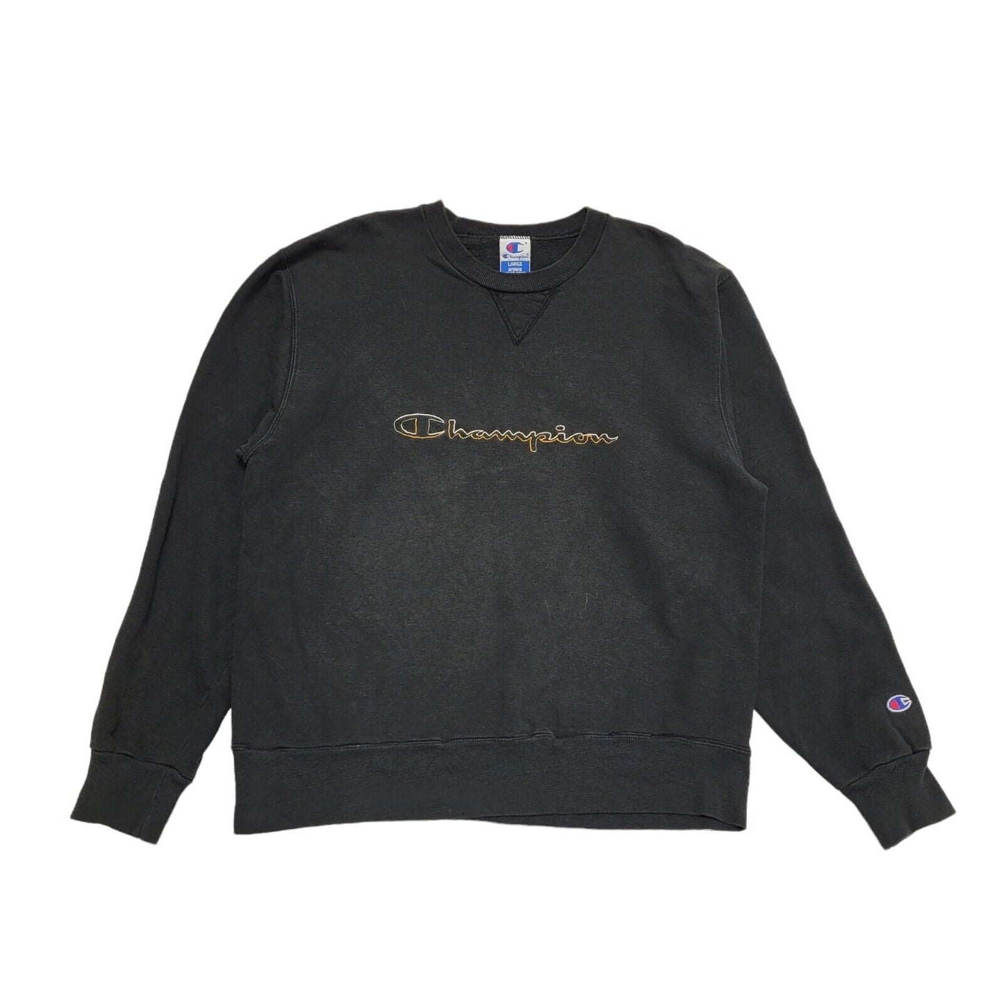 Champion USA Black Crew Neck Y2k Sweatshirt Uk Men's Size Large
