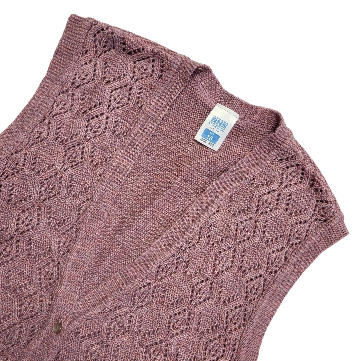 BHS Pink 80s Vintage Sleeveless Button Cardigan Uk Women's Size 16