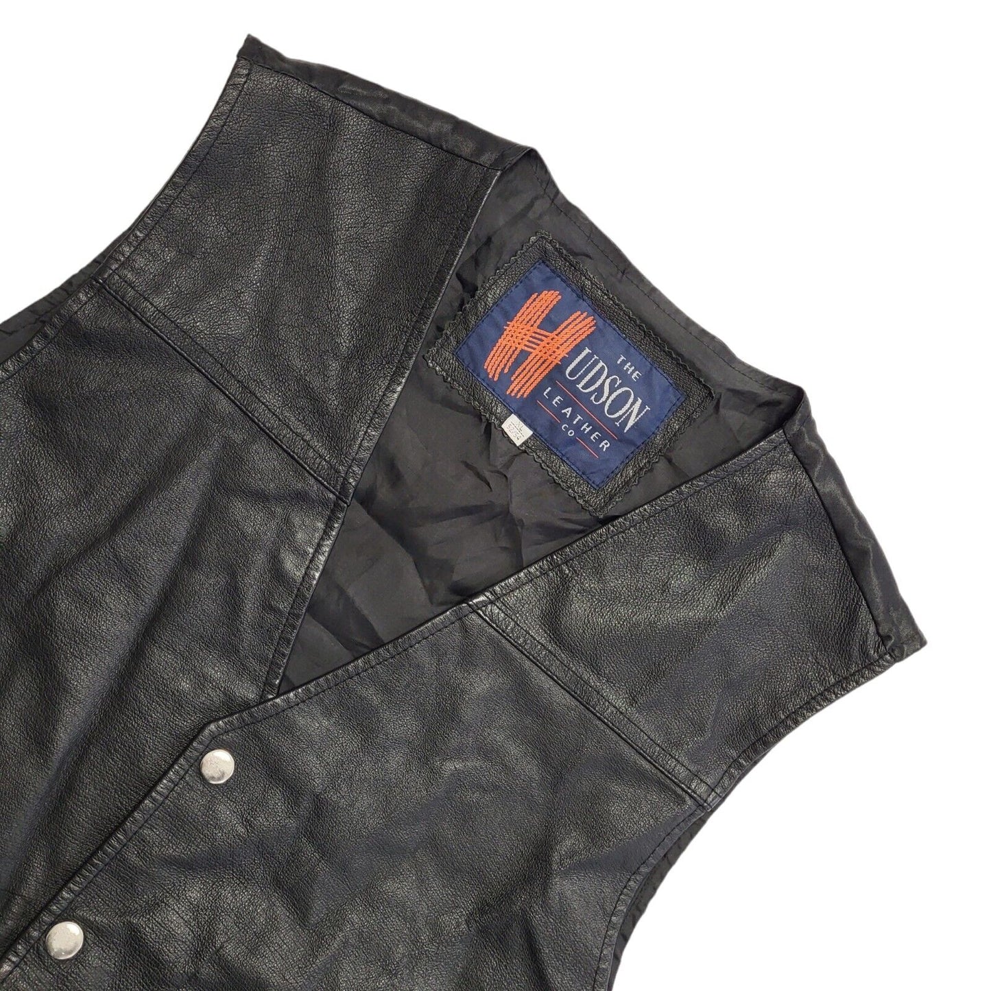 The Hudson Leather Co 80's Black Leather Waistcoat Mens Size XL