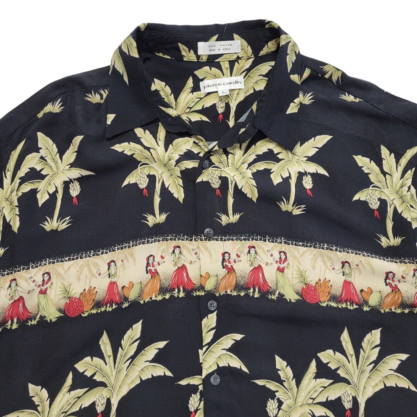 Pierre Cardin Vintage 90's Black Green Palm Trees Short Sleeve Shirt Men's UK L