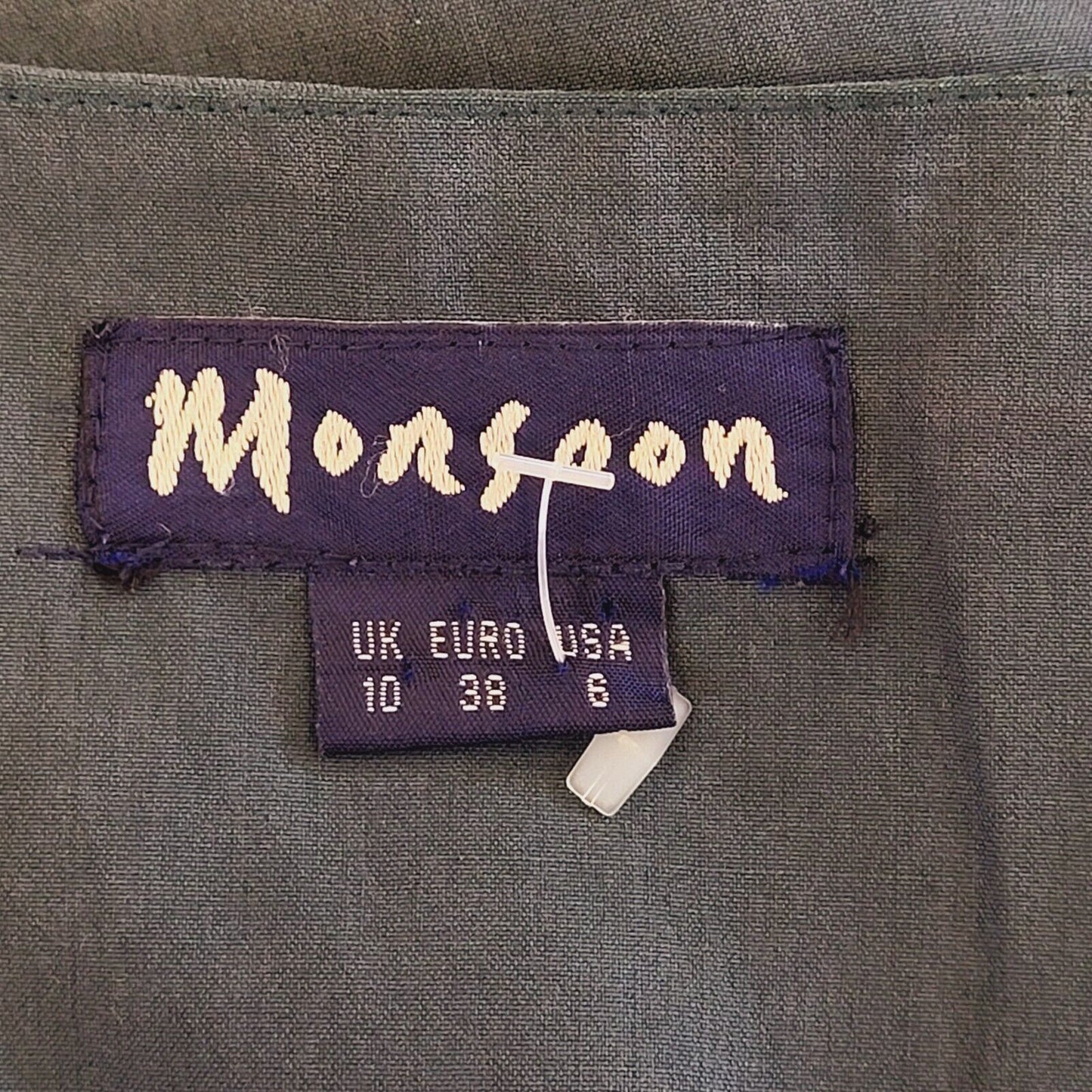 90s Vintage Monsoon Dark Green Silk Buttoned Daywear Dress Women's Size 10