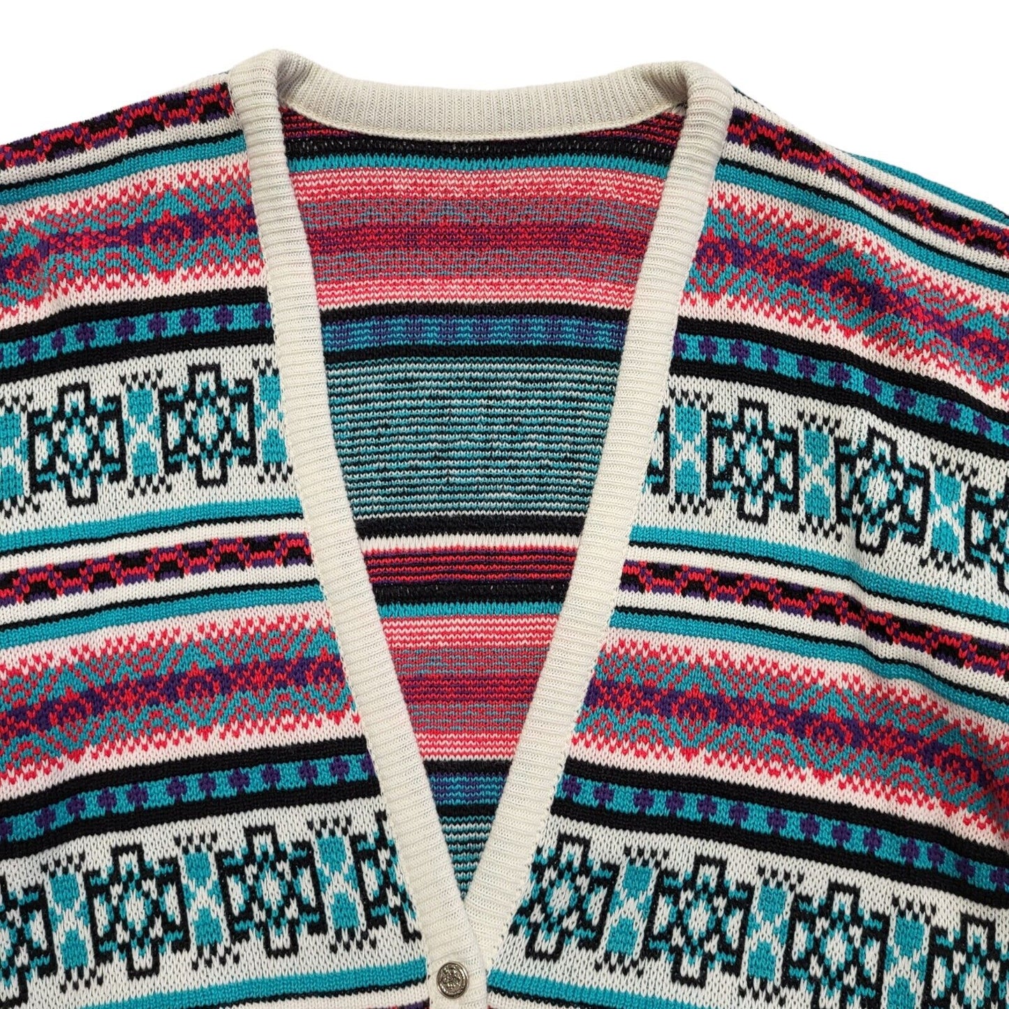 80s Vintage White Pink Blue Button Cardigan Uk Women's Size 14-16