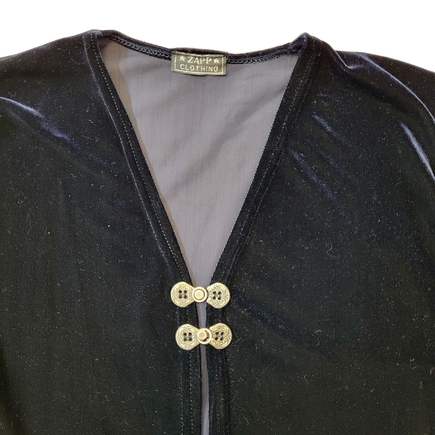 Zapp 90s Vintage Navy Blue Velvet Long Sleeve Top Women's Size L/XL Eu 40-42