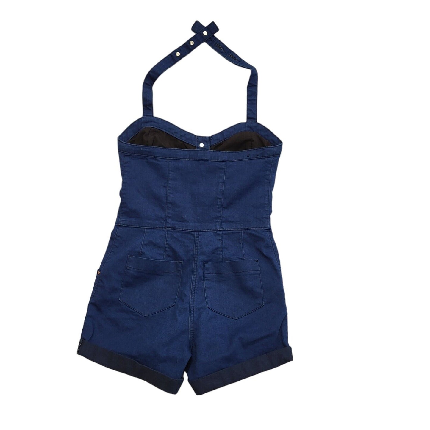 YesYes Vintage Y2K Blue Button Halterneck Playsuit Womens UK Size 8