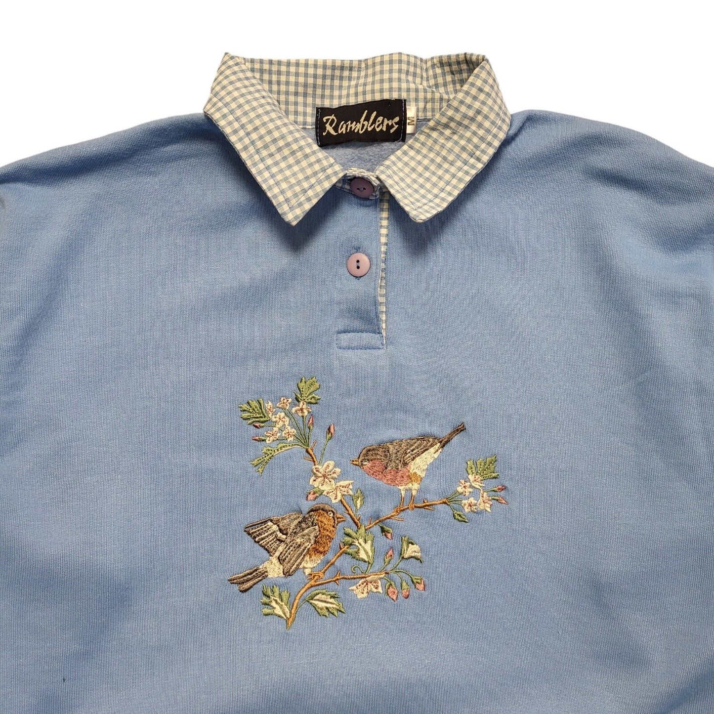 Ramblers Light Blue Vintage 80's Birds Collared Jumper Uk Women's Size M