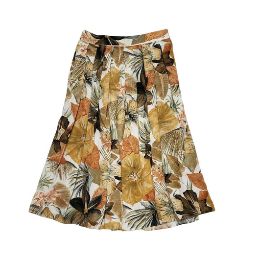 M&S Vintage 80's Pleated Brown & Beige Retro Floral Pleated Skirt Womens UK 14