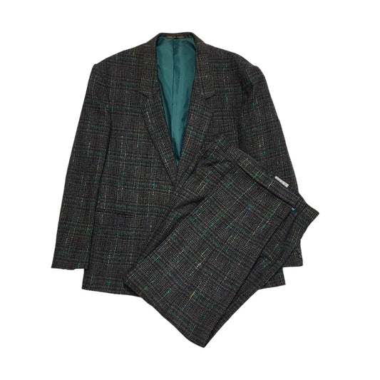 Flex Blue Plaid Wool Blend 2 Piece Suit & Trousers Uk Men's Size XL 46" W32 L32