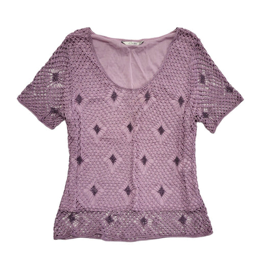J.Taylor Vintage 90's Purple Short Sleeve Mesh Overlay T-Shirt Womens UK Size 14