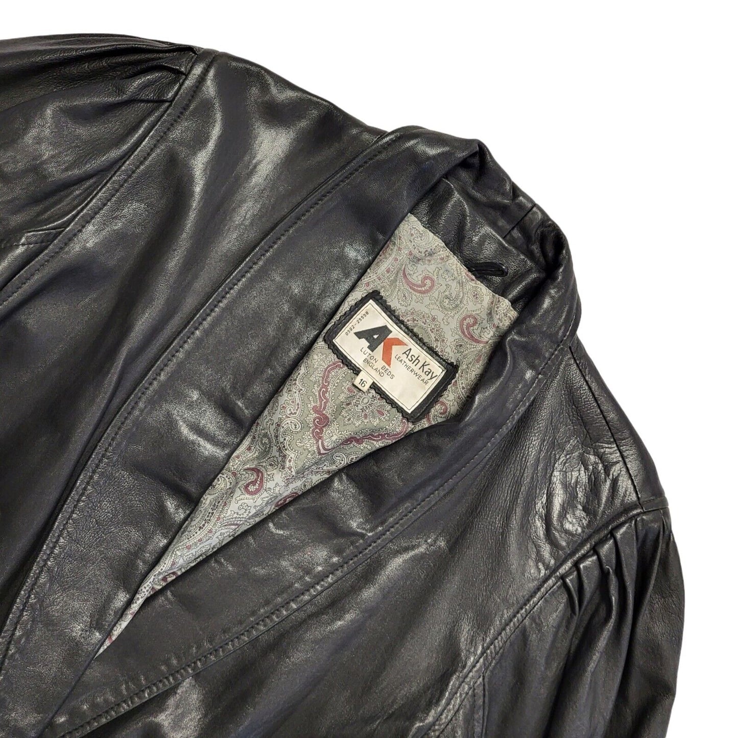 Ash Kay Vintage 80s Black Button Leather Jacket Uk Women's Size 16