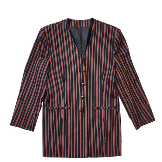 Debenhams 80s Vintage Black & Red Striped Button-Up Women's Jacket Size 14