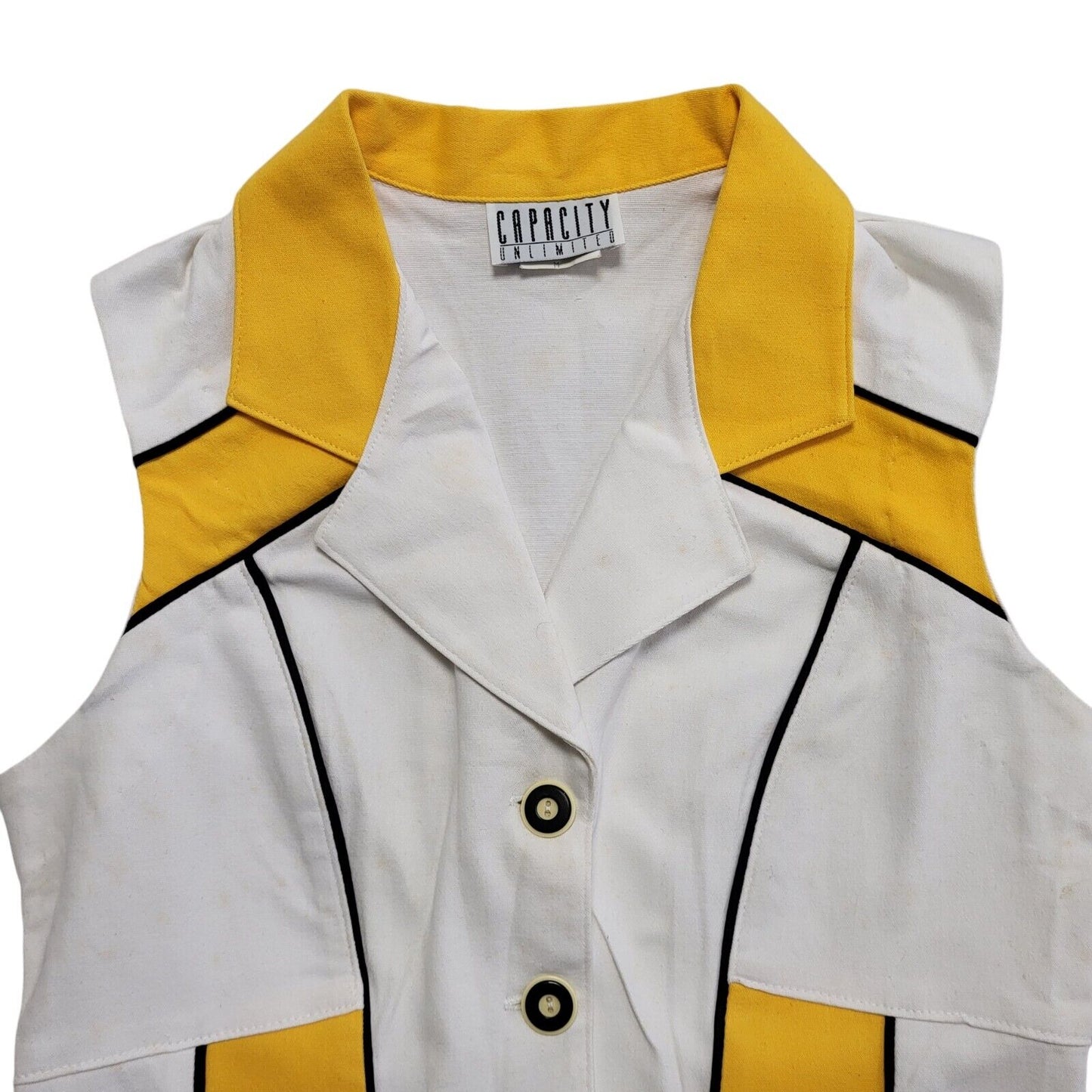 Capacity 80's Vintage Yellow & White Button Collared Waistcoat Womens UK Size M