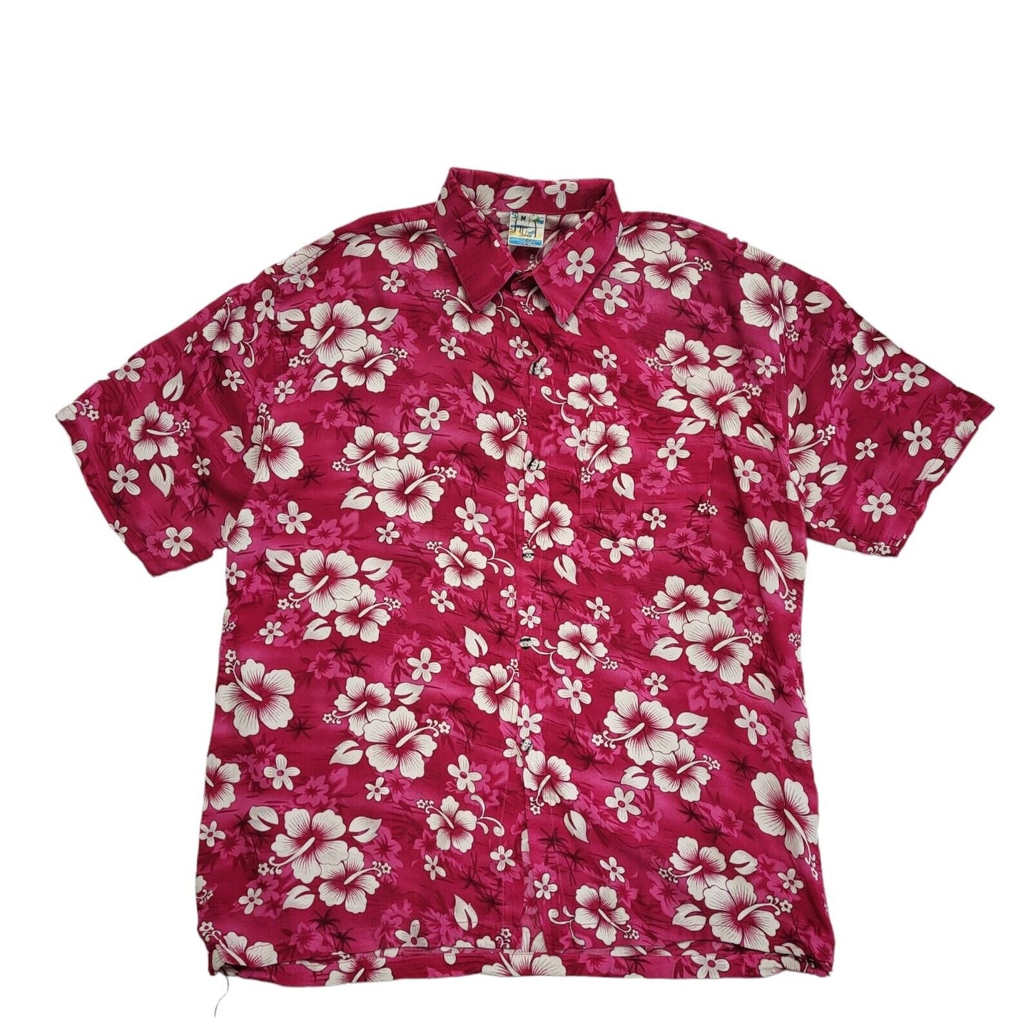 Pidoza Vintage 90s Pink White Hibiscus Floral Beach Hawaiian Shirt Uk Men's M