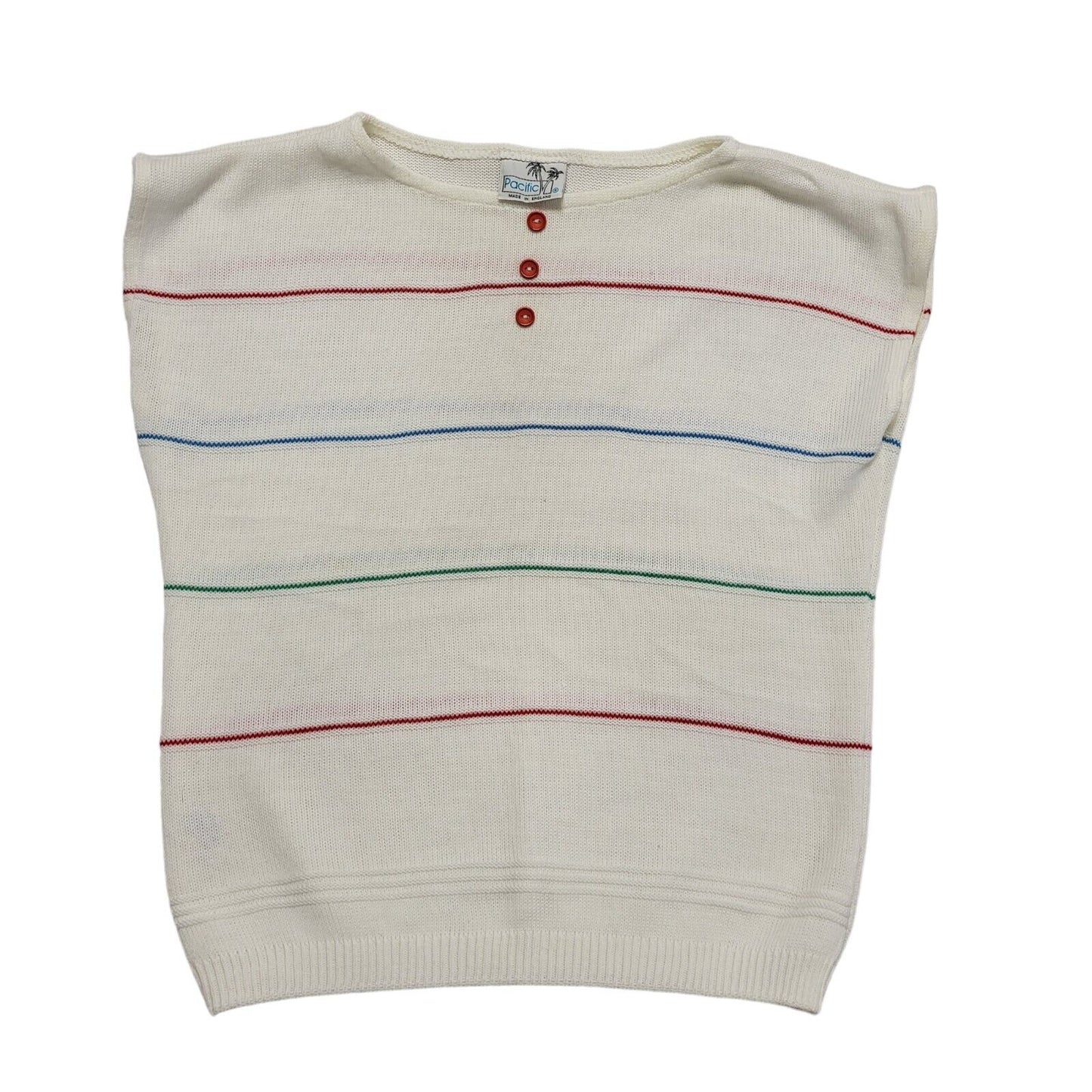 Pacific 80s Vintage White Striped Sleeveless Top Uk Women's Size 16