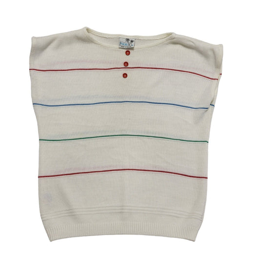 Pacific 80s Vintage White Striped Sleeveless Top Uk Women's Size 16