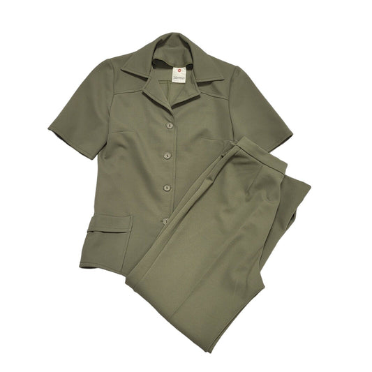 Slimma 70s Vintage Khaki 2 Piece Trouser Suit Uk Women's Size 14 W30