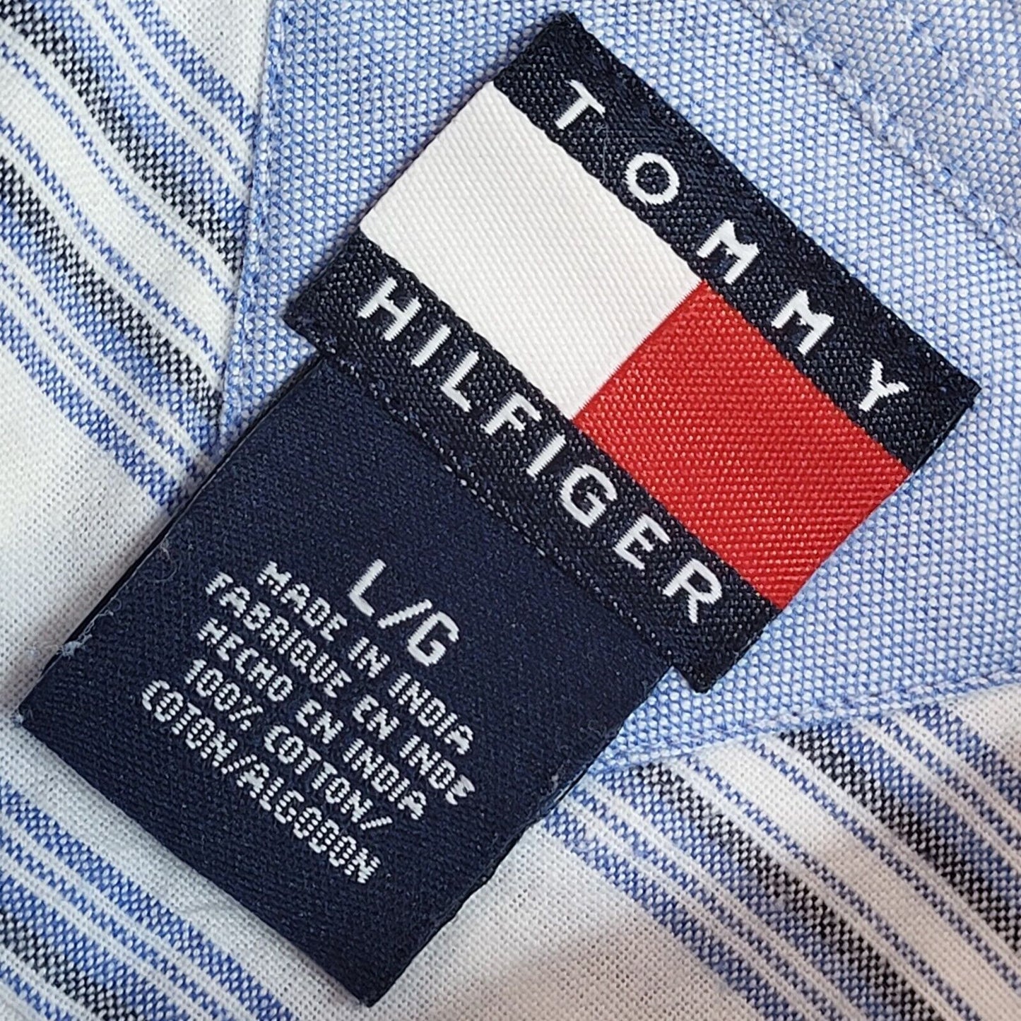Tommy Hilfiger 90's White & Blue Striped Short Sleeve Shirt Uk Boy's Size L