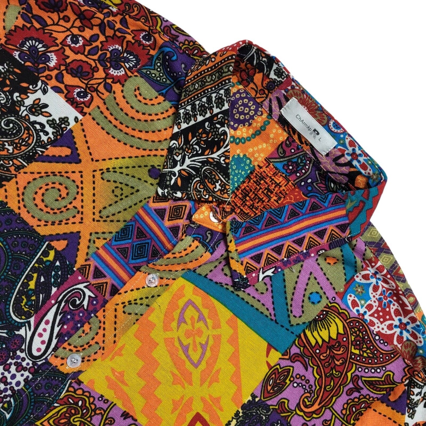 Charmkprl Vintage 90's Multicoloured Floral Short Sleeve Shirt Mens UK M
