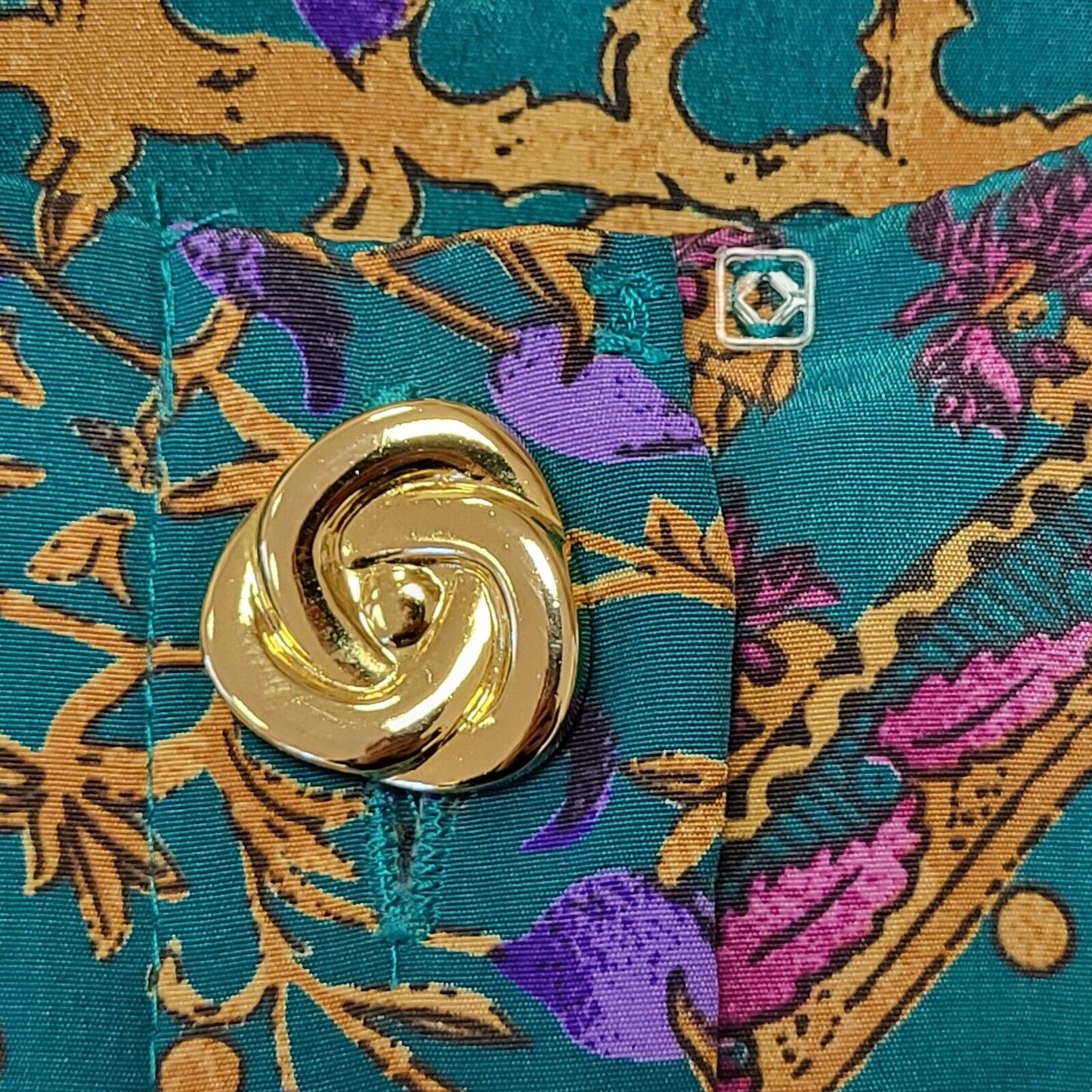 Marks & Spencer 90s Vintage Green & Gold Buttoned Shift Dress Women's Size 12