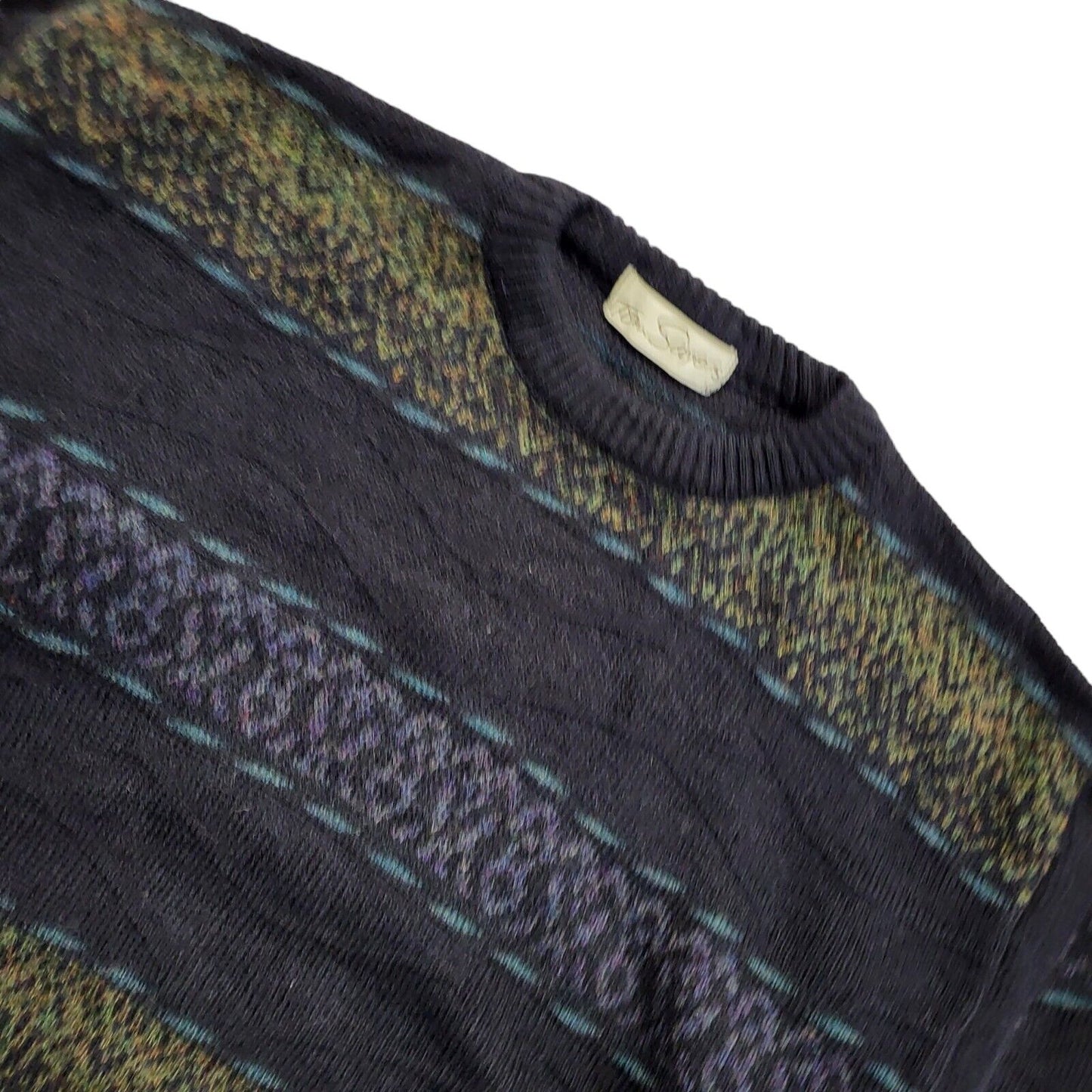 Tom Sayers Vintage 80s Black Blue Geometric Crew Neck Jumper Men's UK M