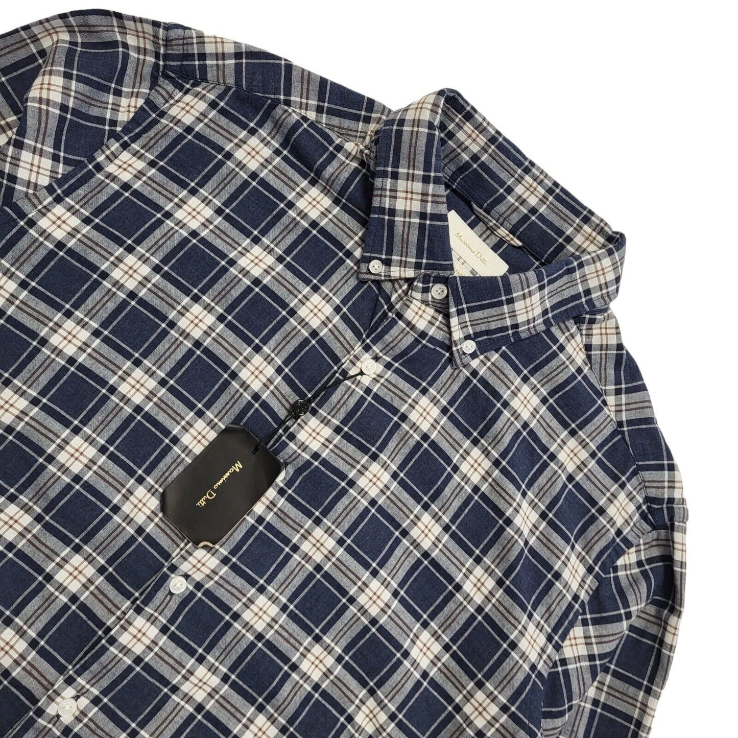 Massimo Dutti 90's Vintage BNWT Blue & White Check Long Sleeve Shirt Mens UK XL