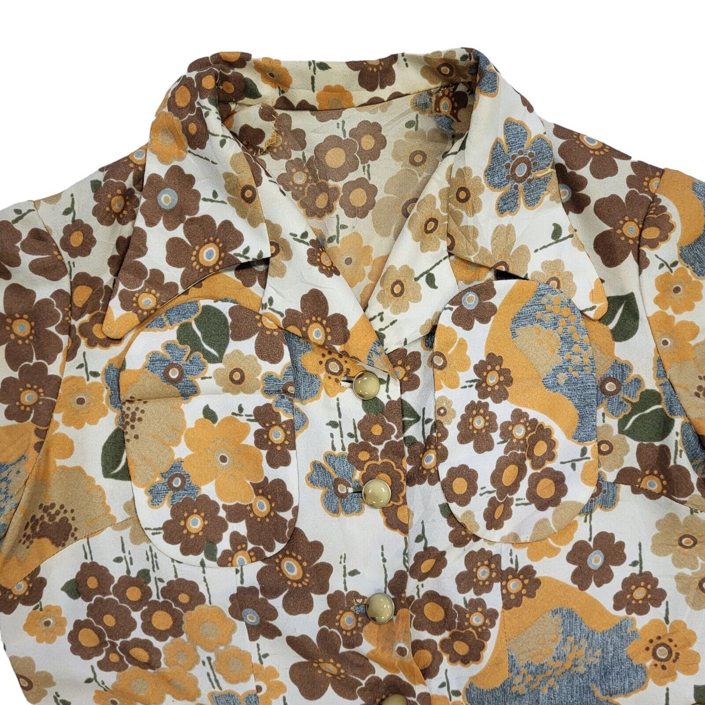 70s Vintage Beige & Brown Floral Fit & Flare Shirt Dress Women's 12