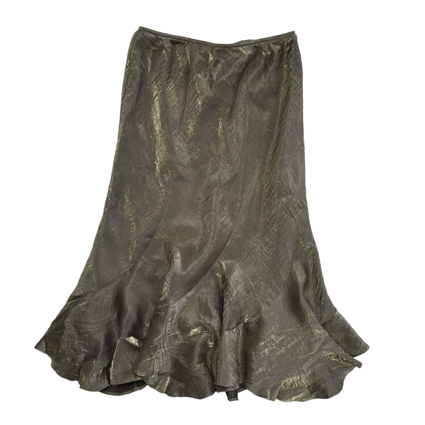 Roman Vintage 90's Green Metallic Long Ruffle Skirt Womens UK Size 16 W34