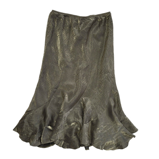 Roman Vintage 90's Green Metallic Long Ruffle Skirt Womens UK Size 16 W34
