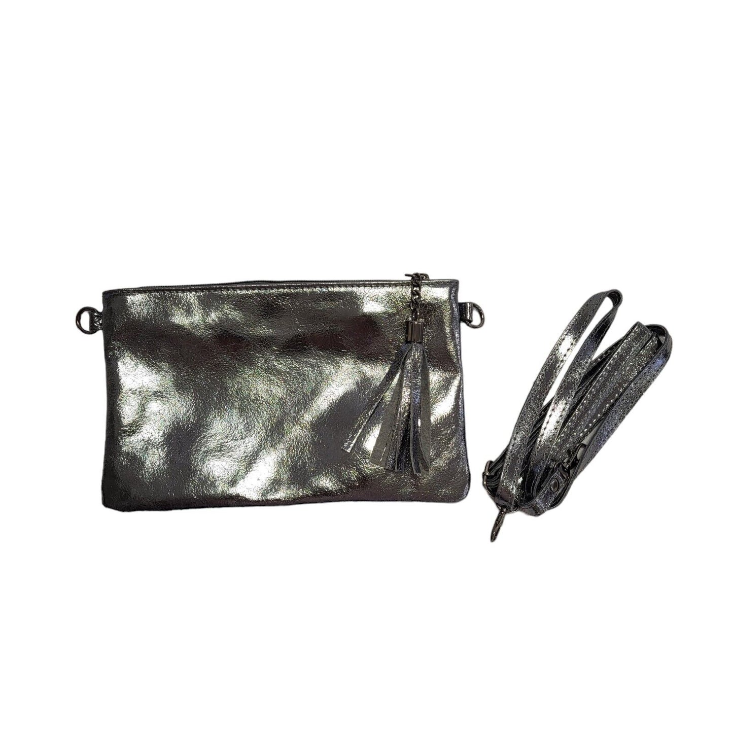 Borse In Pelle Leather Silver Leather Shoulder Hand Bag Uk Women's Size 6" x 9"