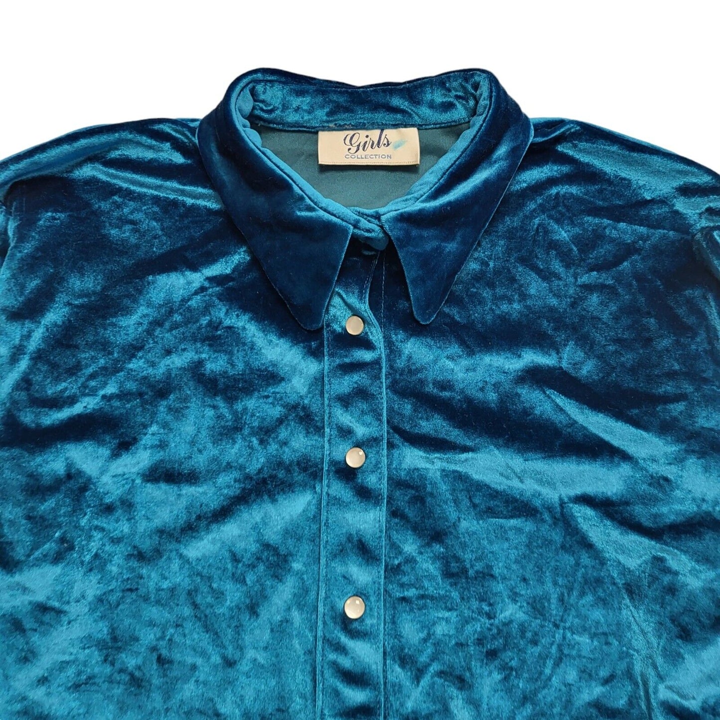 Girls 90s Vintage Blue Pearl Snap Velvet Blouse Women's Medium