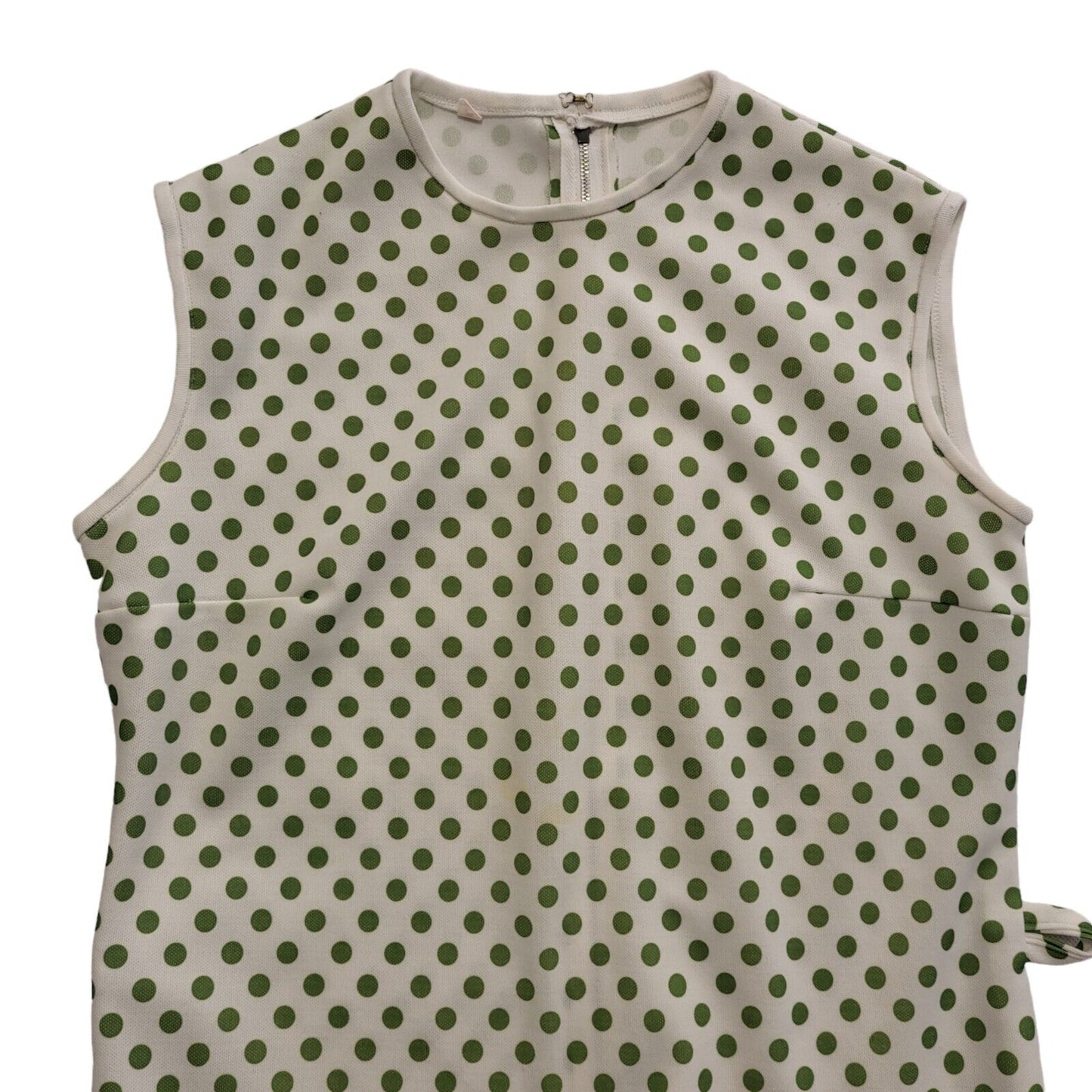 Vintage 70s Whit & Green Polka Sleeveless Dress Uk Women's Size 14