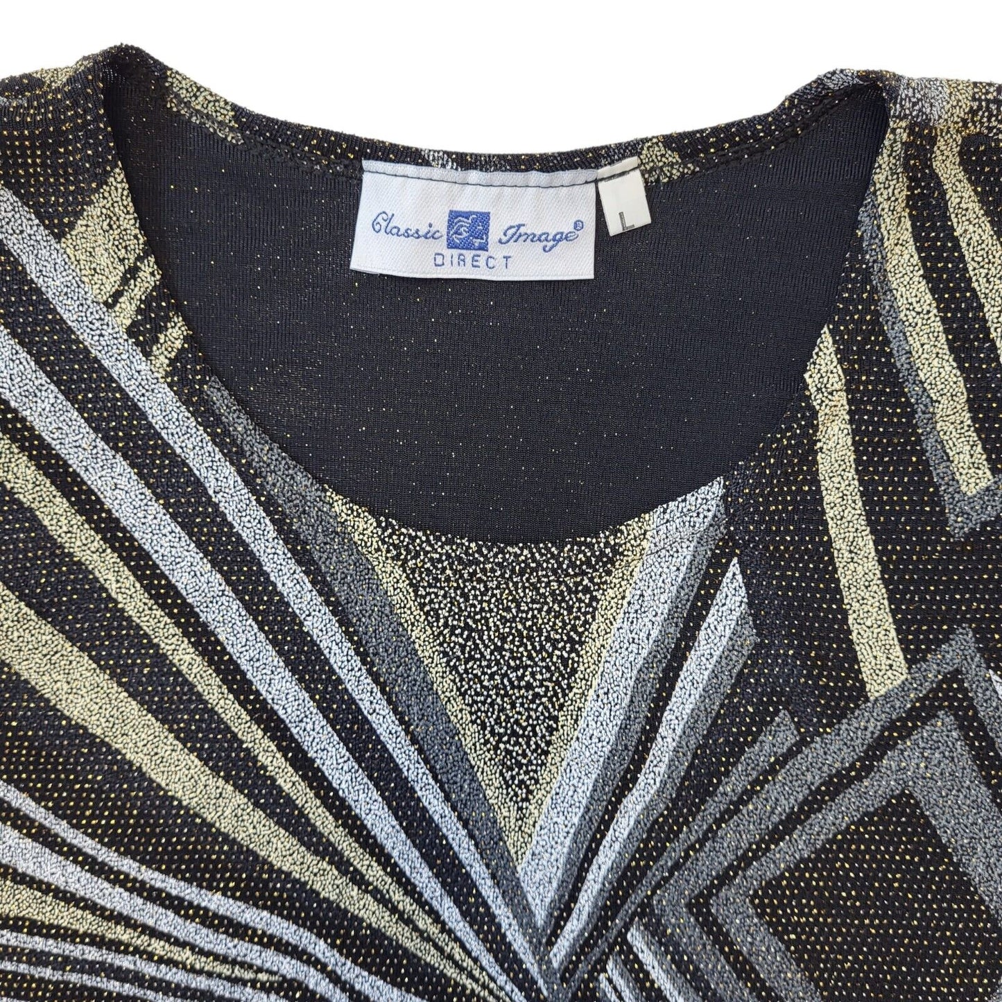 Classic Image 90s Vintage Black Silver Sleeveless Blouse Women's Size L Eu 40