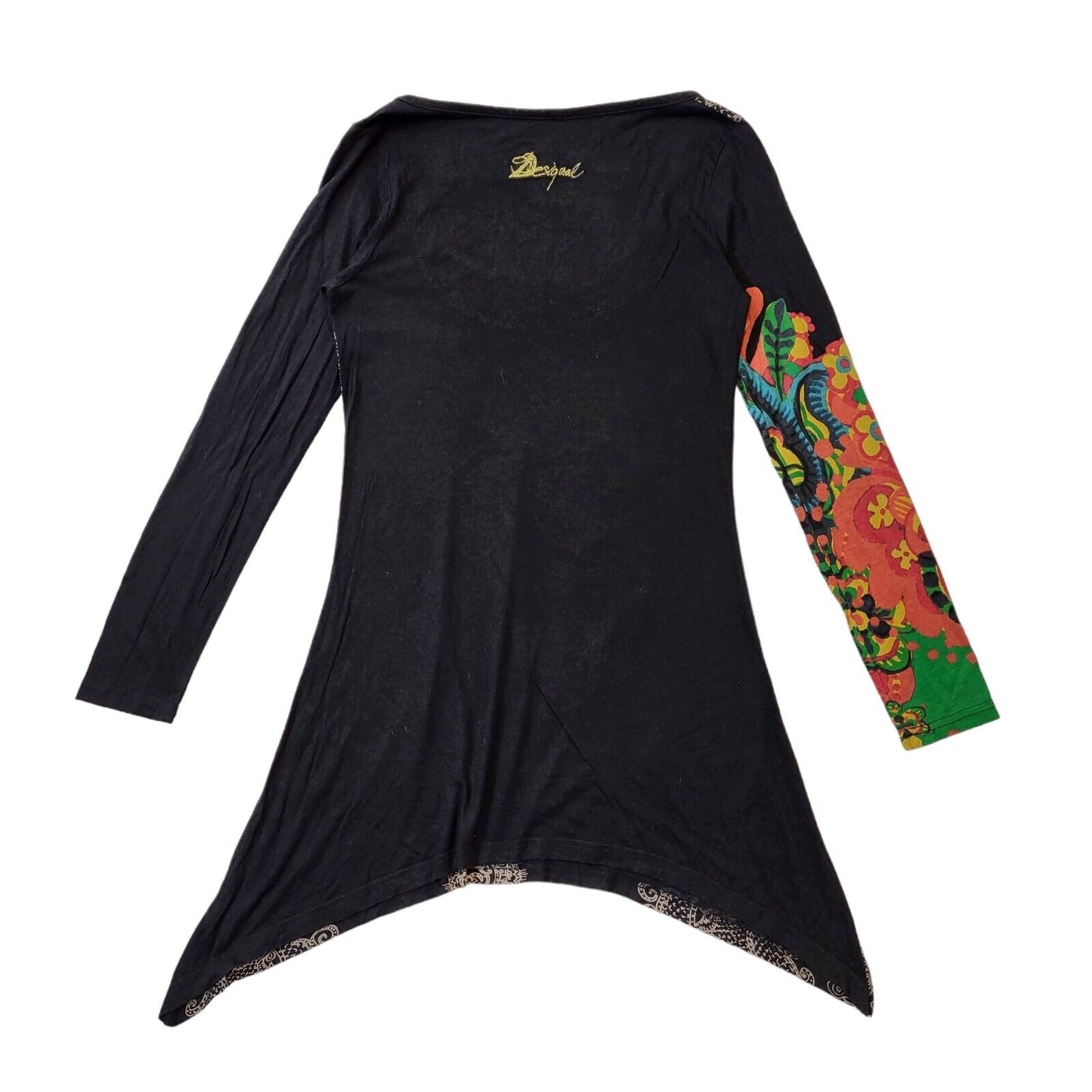 Desigual Y2K Black Floral Round Neck Long Sleeve Top Women's Size Small