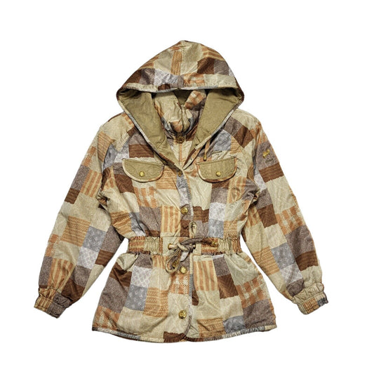Ellesse Vintage 80's Beige & Brown Patch Hooded Coat Womens UK M