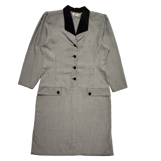 Richards Vintage 80s Black White Check Long Sleeve Dress Uk Women's Size 18 W36