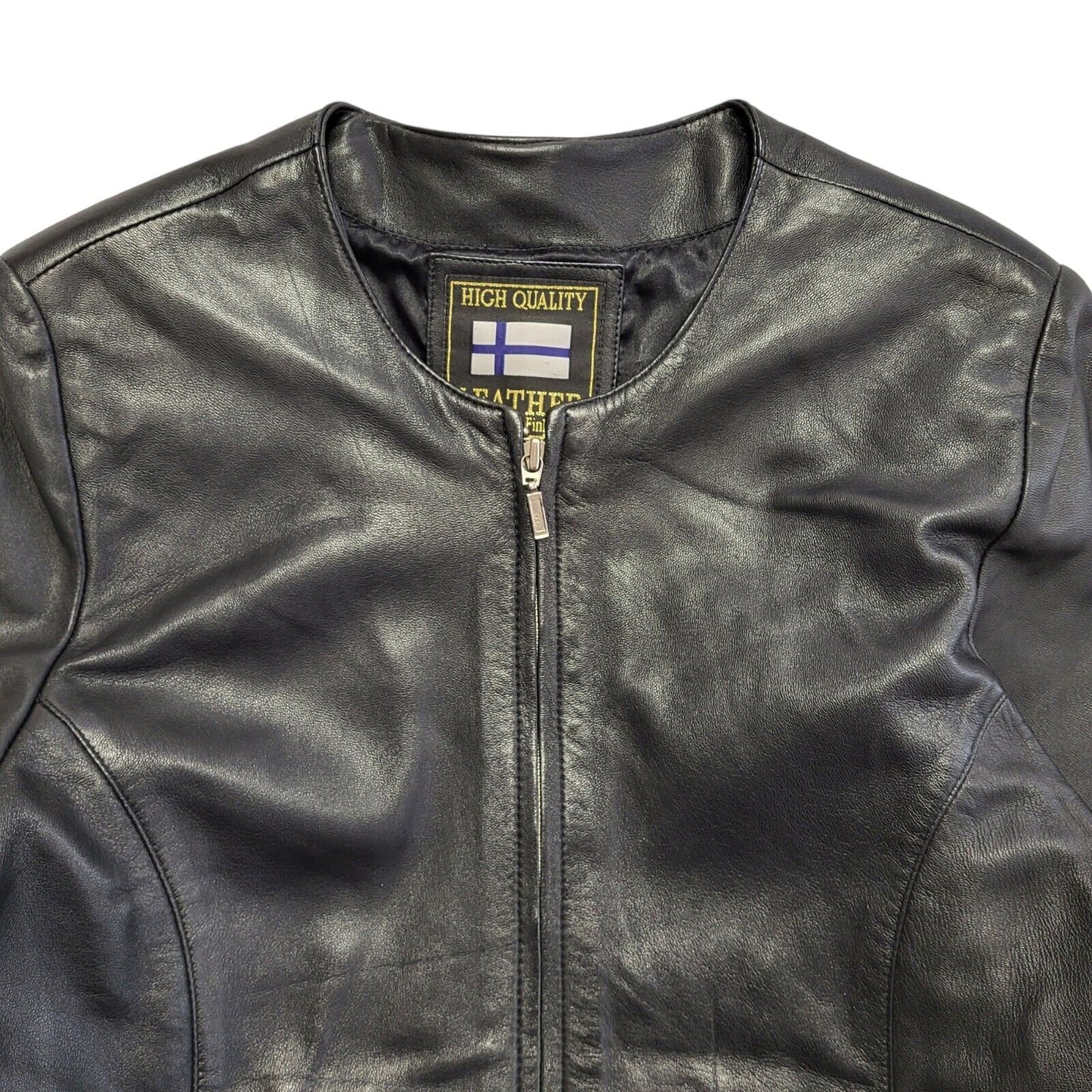 Real Leather Black 90s Vintage Zipped Leather Jacket Uk Women's Size 12