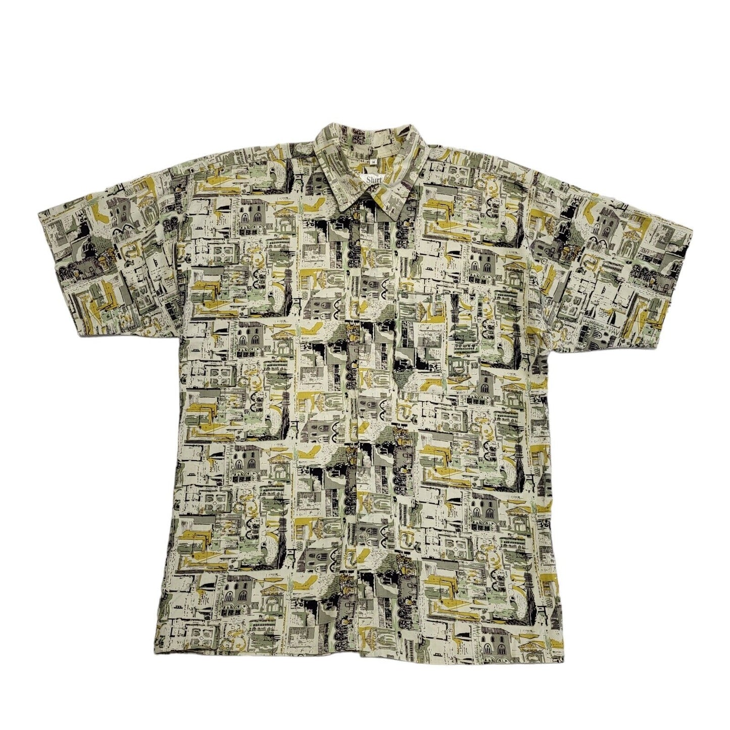 Shirts St P 90s Green Abstract Short Sleeve Retro Shirt Uk Men's Size Medium