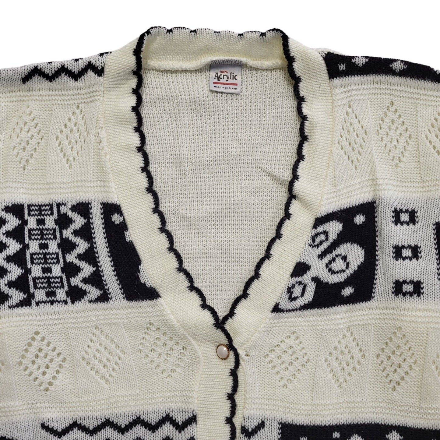 80s Vintage White & Black Button Cardigan Uk Women's Size 16