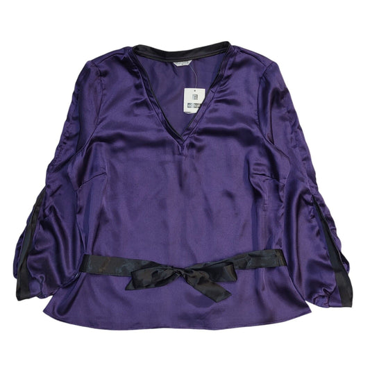 Editions Vintage Y2K V-Neck Purple Satin Long Sleeve Top BNWT Women's UK 16