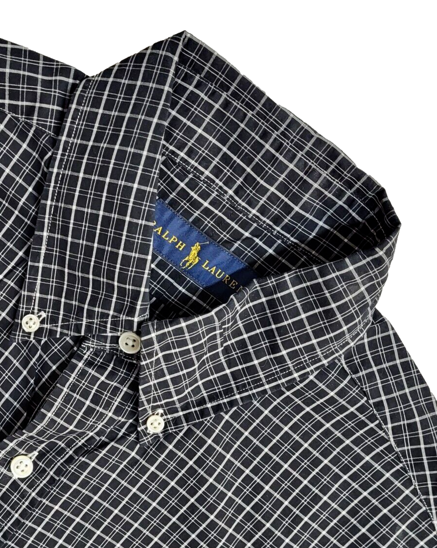 Ralph Lauren Black & white Checked Vintage 90's Long Sleeve Shirt UK Men's M