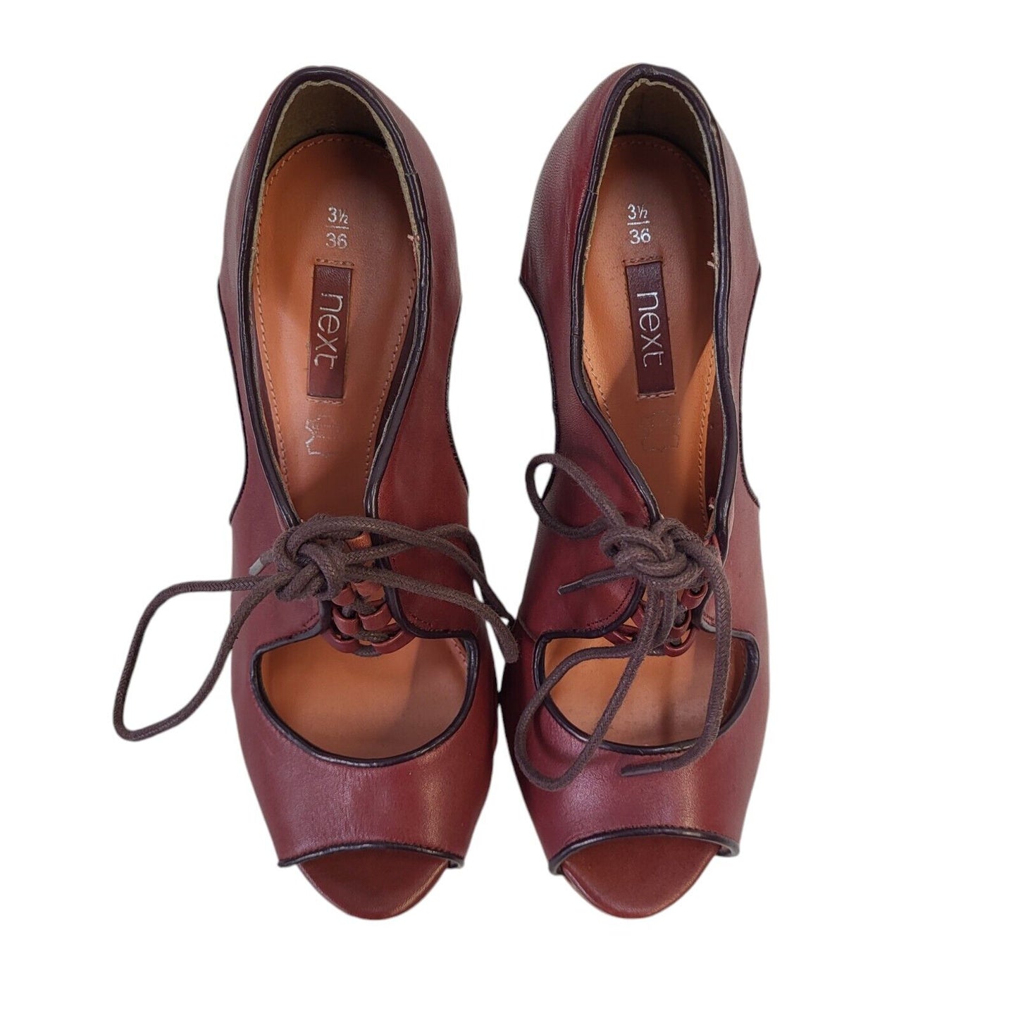 Next Dark Pink Lace-Up Leather Heel Shoes Uk Women's Size 3.5