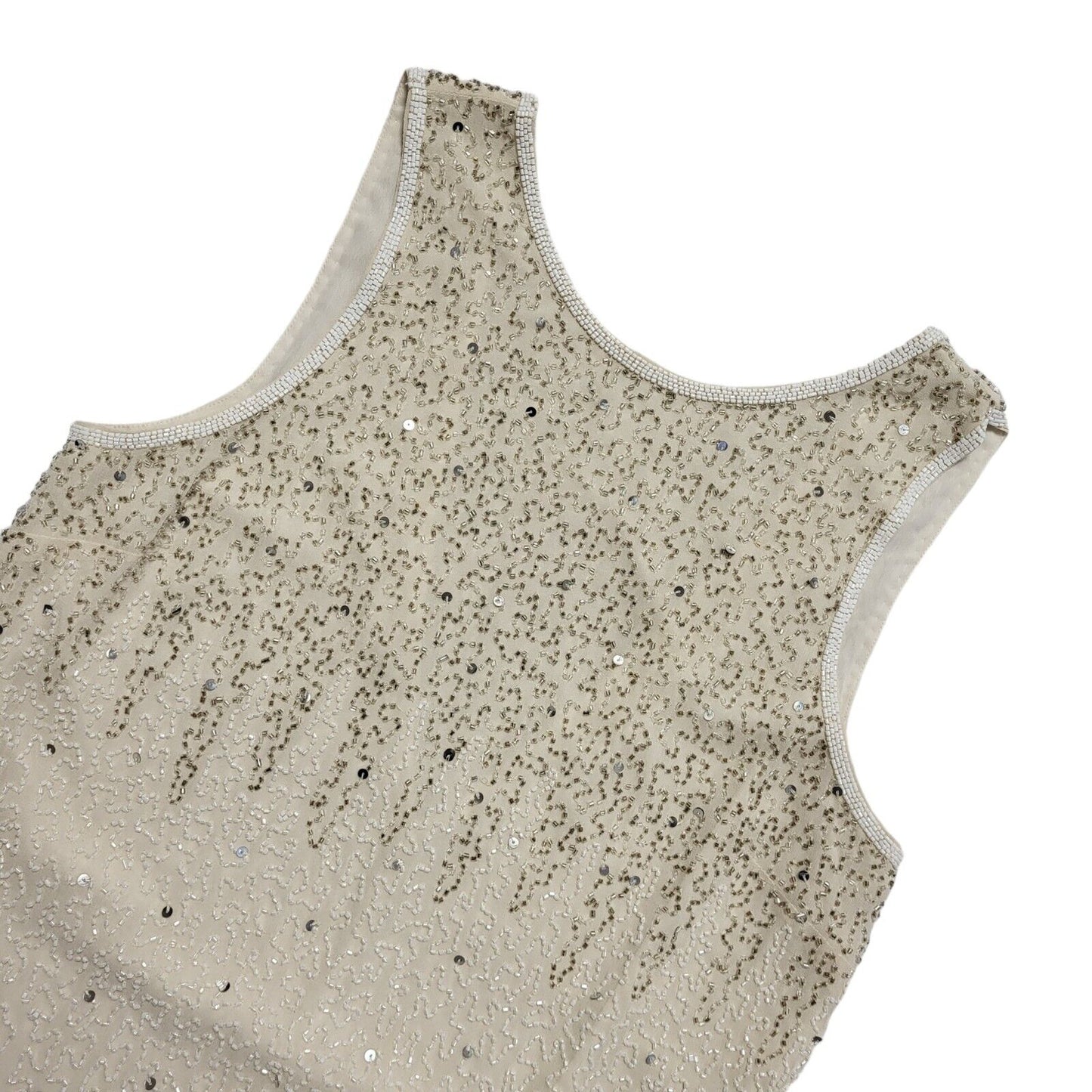 Vintage 80's Cream Sequin Sleeveless knee Length Shift Dress Womens UK 10