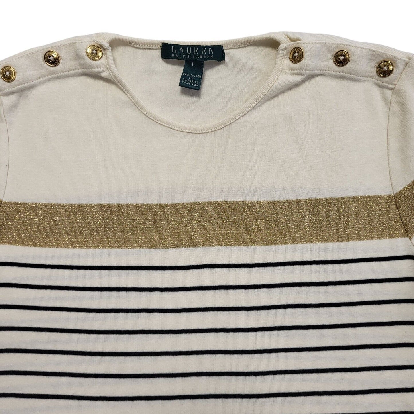 Ralph Lauren  Beige Striped Short Sleeve Round Neck Women's UK Size L