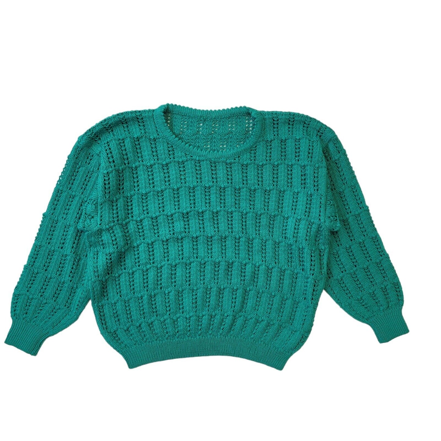 90s Vintage Green Crochet Round Neck Jumper Women's Size Small