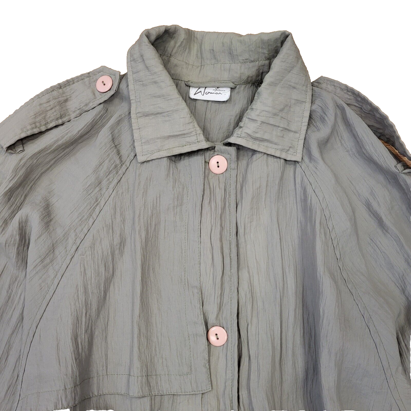 Woman Modern Vintage 80s Grey Button Belted Trench Coat Women's Size 14