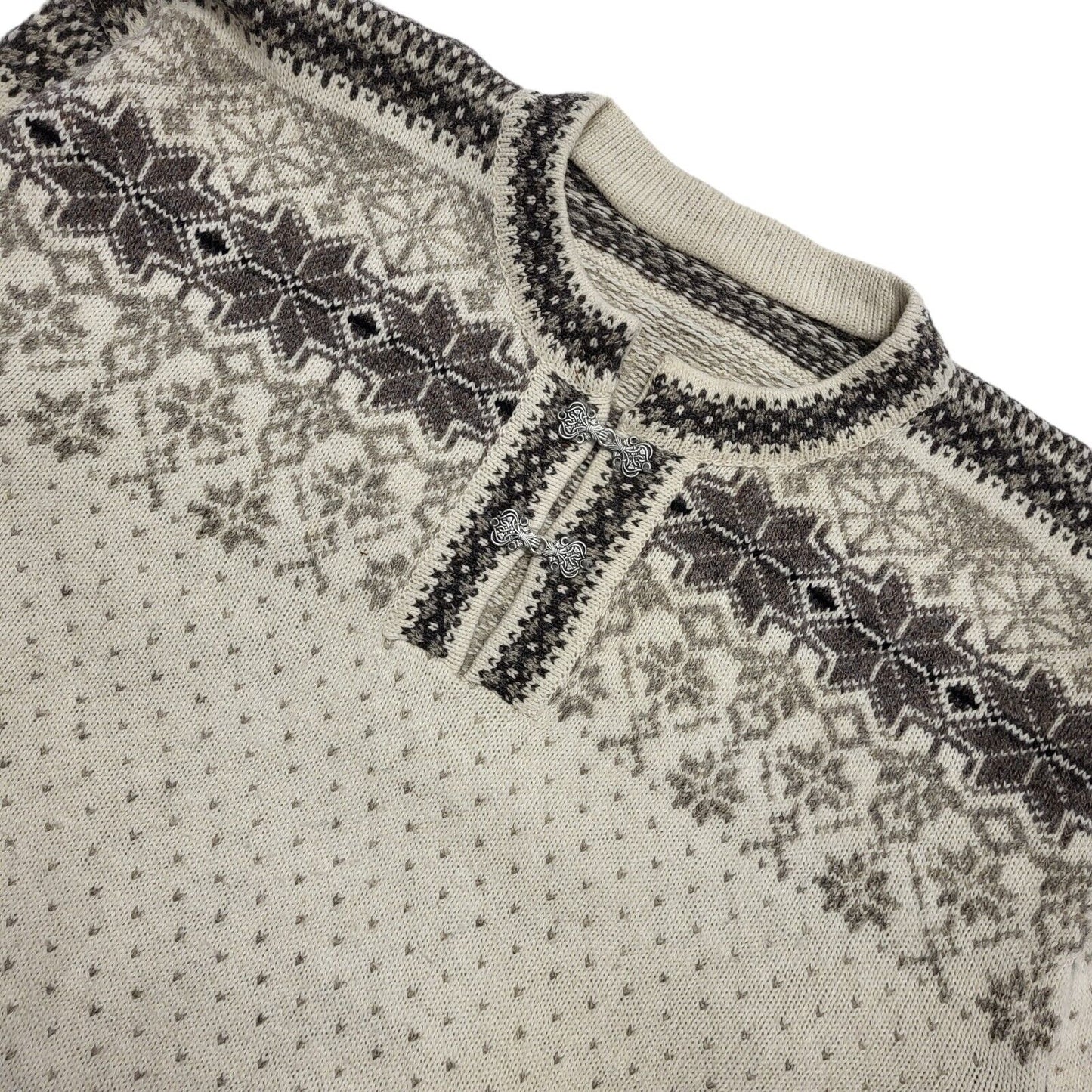 Vintage 80's Beige 1/4 Buckle Reindeer Jumper UK Womens Size XL
