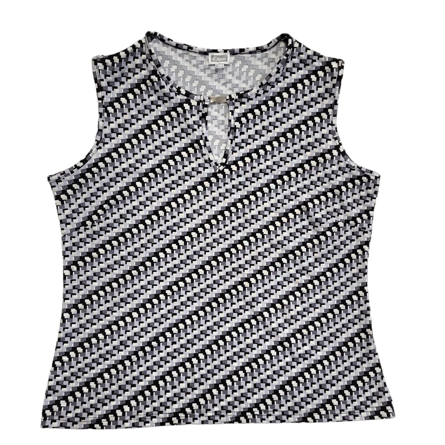 Team Vintage 90's Black & Silver Geometric Sleeveless Tank Top Womens Size 18