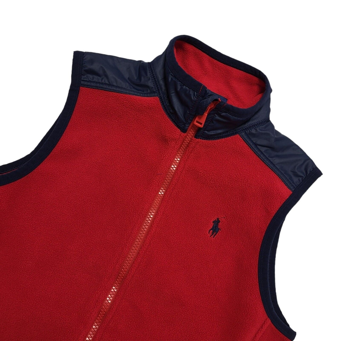 Polo Ralph Lauren Red & Navy Zip Up Fleece Gilet Uk Kids Medium