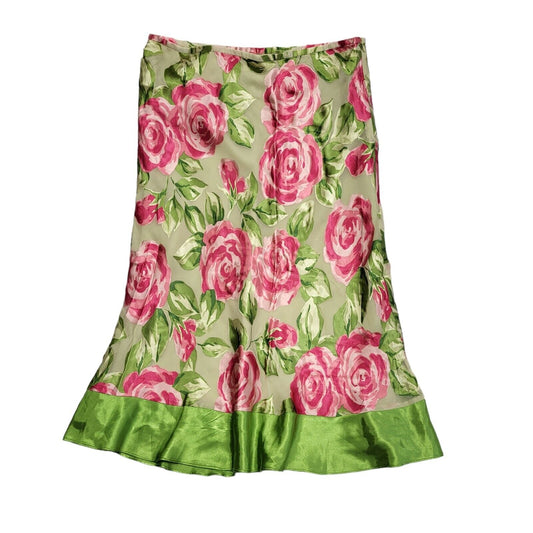 Kaliko Vintage Y2K Pink & Green Floral Midi Trumpet Skirt  Womens UK Size 16